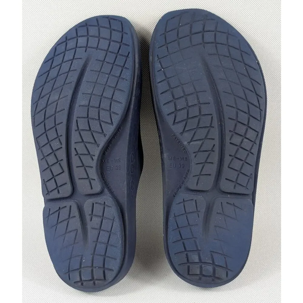 Oofos Ooah Men's 6 Womens 8 Navy Slide Sandal Comfort Slip-On Summer Slippers